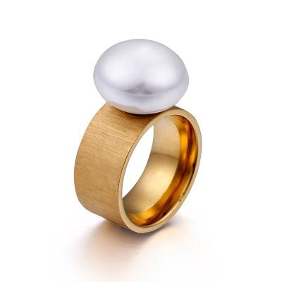 China Romantic Luxury Gold Ring For Wedding Design 18K Pearl Band Simple And Fashionable Jewelry Large for sale