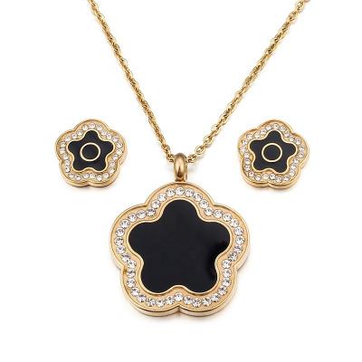 China Wholesale Creative Black Flower Design Accessories Ladies Stainless Steel Sets Jewelry Women for sale