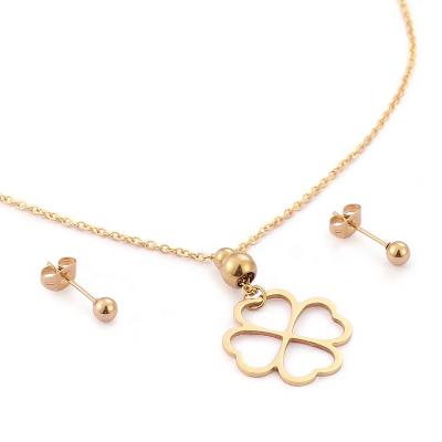 China CLASSIC simple elegant cheap earrings set clover design women's stainless steel jewelry set for gifts for sale