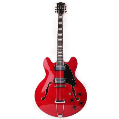 China Good quality maple jazz hollow body f hole electric guitar guitars guiter red cutaway guitarra double gitar for sale