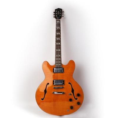 China custom guiter body f hole electric guitar hollow guitarra orange chinese jazz maple OEM gitar guitars for sale