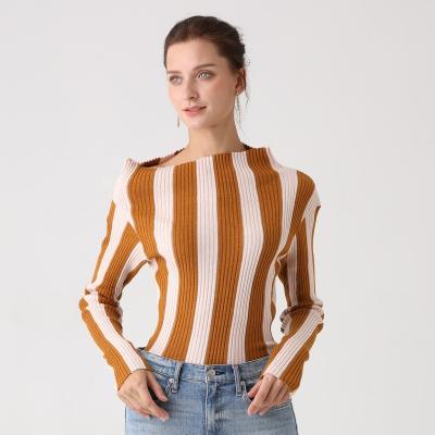 China Anti-Wrinkle Vertical Stripe Knitted Fitted Jumper Knitwear Stylish Color Blocking Sweater for sale