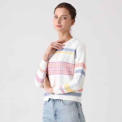 China Luxury Anti-Wrinkle Quilting Striped Knitwear Women Hand Knitted Jumper Missy Sweater for sale