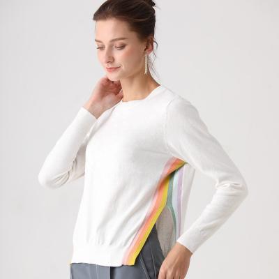 China Anti-Wrinkle Colorful Rainbow Stripe Side Duct Knitwear Cotton Cashmere Sweater for sale