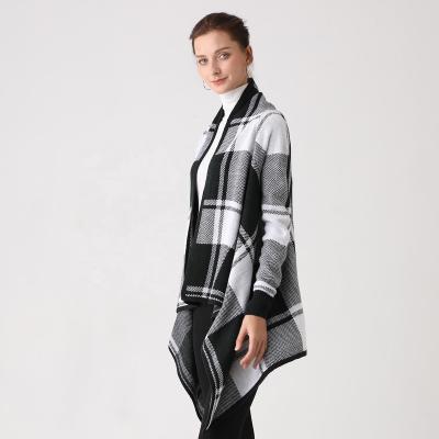 China Popular Anti-wrinkle Plaid Jacquard Open Cardigan Sweater High Quality Heavy Knitted Knit Layering for sale