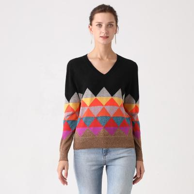 China Anti-Wrinkle Vacation 22 Luxury Knitwear Argyle Intarsia Cashmere Sweater for sale