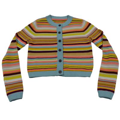 China Anti-Wrinkle Kids Button Cardigan Knitwear Texture Stripe Girl's Sweater Large for sale