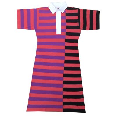 China Anti-Wrinkle Polo Collar Split Stripe Knitwear Women Leisure Sweater Women Leisure Sweater Stripe Intarsia Sweater for sale