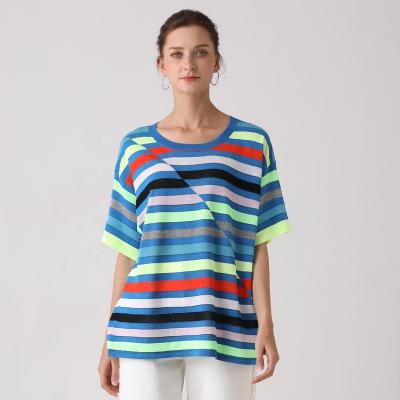 China Anti-wrinkle Women Leisure Knitwear Intarsia Stripe Neon Sweater for sale