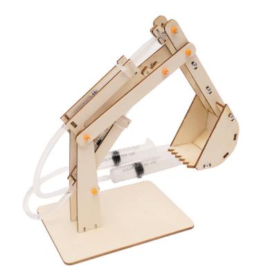 China Factory DIY Toy Excavators DIY Hydraulic Soft Wooden Toys PULL BACK Mechanical Engineering School Experiment ROD Science Educational Kits for sale