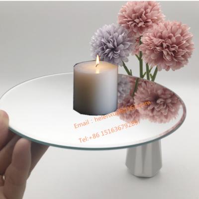 China Round Decorative Candle Glass Beveled Mirror Tray Weddings Party Mirror Table Centerpieces for sale