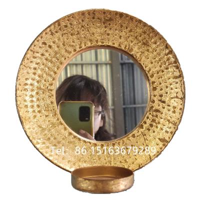 China Country Champagne Gold Round Decorative Mirror Candle Holder Antique Vanity Dish Tray for sale