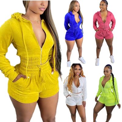 China New Autumn Women Breathable Clothing Diamond Fleece Hoodie Cardigan Shorts Sweatsuit Casual Set for sale