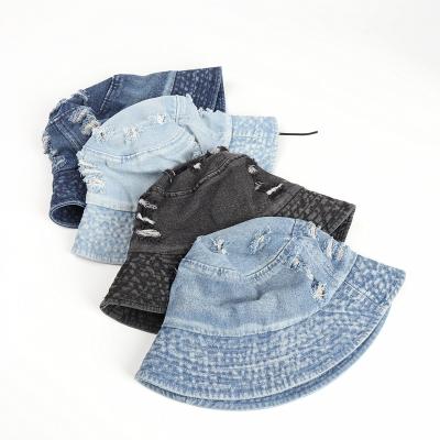 China 2021 new arrival fashion style 4 colors European and American denim unisex ripped cap solid color fishermen hat/bucket hat for sale