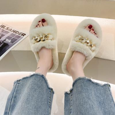 China Multi color fashion trend color fur women's casual plush ladies slippers soft warm mentallic material fur slippers for sale