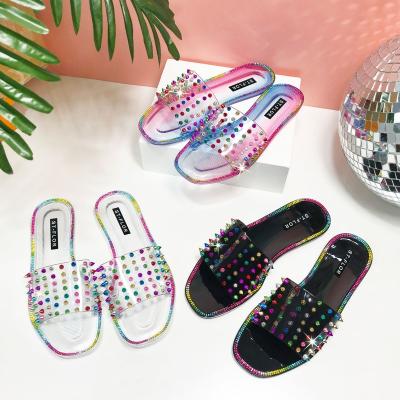 China Hot Selling Trend Fashion Dranded Slipper Non-Slip Casual Designers Soft Rhinestone Slippers For Women for sale