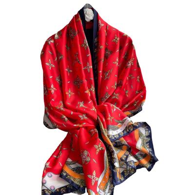 China Fashion Geometric Decoration Printing Silk Scarf Designer Trendy Designer Long Shawls Scarf For Women for sale