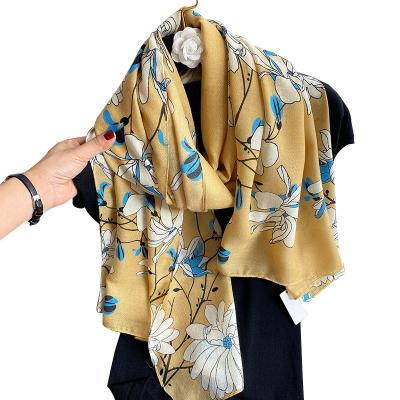 China Fashion 2021 summer winter silk scarf for women flower muffler customs graceful colorful shawls wholesale for sale