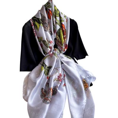 China Fashion Chinese Style Silk Scarf For Women Flower Sun Beach Muffler Customs Graceful Colorful Shawls for sale