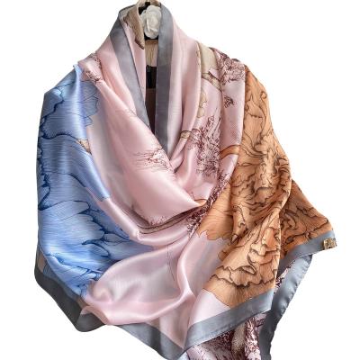 China Fashion Plain Elegant Silk Scarf For Women Summer Beach Muffler Customs Thin Comfortable Shawls Pretty for sale