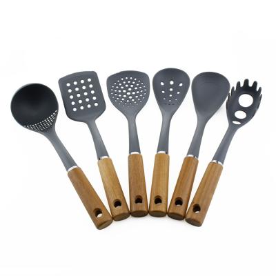 China Sustainable Easy To Clean Nylon Cookware Set 6 Piece Elevates Cooking Utensil Set With Beech Wood Handle for sale