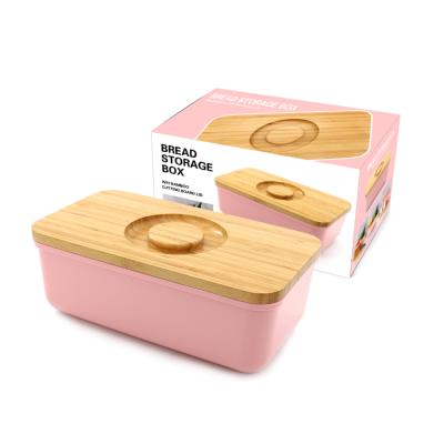 China Hot Selling Pink Square Shaped Bamboo Food Grade Kitchen Storage Freshness Preservation Plastic Bread Box With Lid for sale