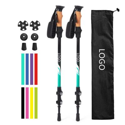 China Cork Wavefun Custom 3 Section Aviation Aluminum Telescopic Folding Step Tread Hiking Poles Trekking Poles for sale