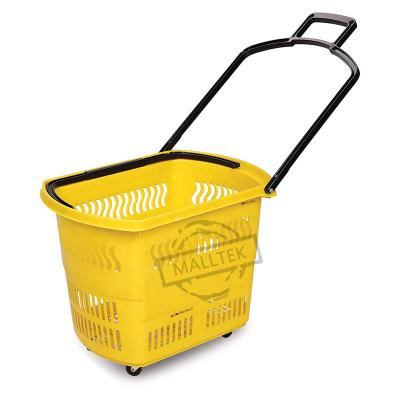 China Supermarket Easy-carry Plastic Shopping Baskets With ABS Plastic Handles And Wheels for sale