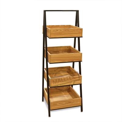 China Durable Supermarket Equipment MDF Display Racks Miniso Wood Steel Shelves for sale