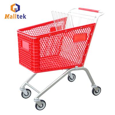 China Convenience Fashion Design Plastic Half Grocery Shopping Trolley With 4 Inch TPR Wheels for sale