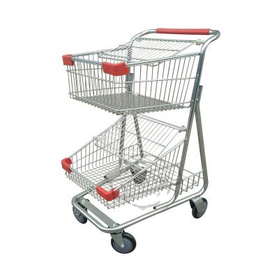 China Convenience Supermarket Chain Grocery Double Platform Shopping Trolley Cart for sale