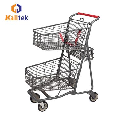 China Hot Selling Convenience Galvanized Retail Store 2-Tier Shopping Trolley Cart for sale