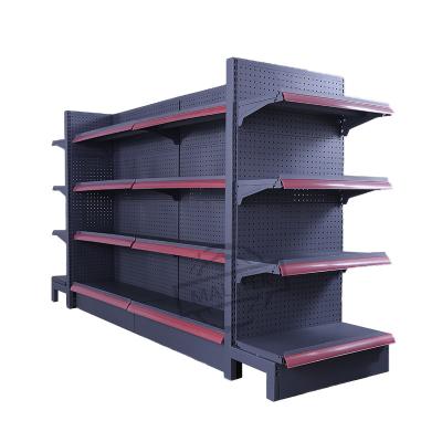 China Double Sided Professional European Style Metal Design Gondola Supermarket Perforated Shelving for sale