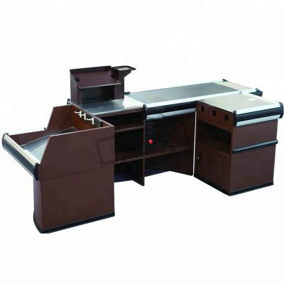 China Popular Supermarket Cash Checkout Counter Stainless Eco-friendly Material Desk With Conveyor Belt for sale