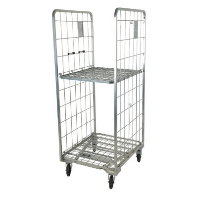 China Folding Storage 2-Side Zinc Wire Mesh Nestable Logistic Roll Container Cart for sale