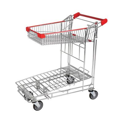 China High Quality Metal 2 Tier Logistics Warehouse Cargo Supermarket Easy-carrying Steel Trolley for sale