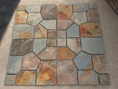 China Rusty Split Face Slate Flagstone Multicolor Slate Meshed Flagstone Natural Slate Flagstone Pavers for sale