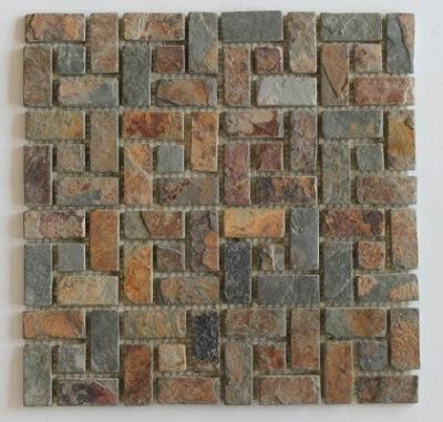 China Rusty Slate Stone Mosaic Multicolor Mosaic Pattern Natural Slate Mosaic Wall Tiles Mosaic Floor Tiles for sale