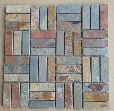 China China Rusty Slate Stone Mosaic Tile Natural Mosaic Pattern Multicolor Slate Mosaic Wall Tiles for sale