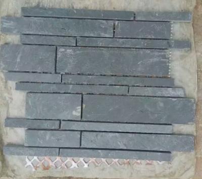 China Carbon Black Slate Mosaic Pattern Natural Stone Mosaic Wall Tiles Charcoal Slate Mosaic Parquet for sale