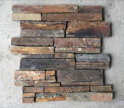 China Rusty Split Face Slate Z Stone Panel with Steel Wire Back,Natural Slate Stacked Stone Cladding for sale