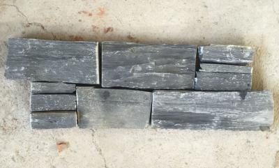 China Charcoal Slate Z Stone Cladding with Steel Wire Back,Carbon Black Slate Stacked Stone Panel for sale