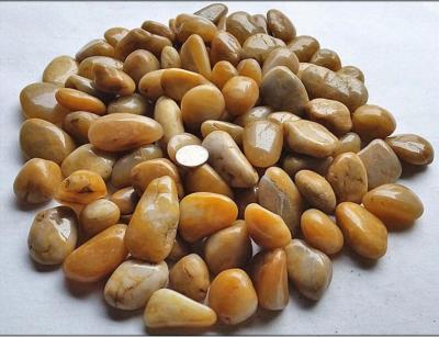 China Polished Pebble Stones,Yellow Cobble Stones,Yellow River Stones,Cobble River Pebbles,Landscaping Pebbles for sale