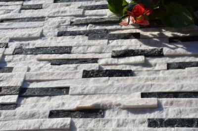 China White Black Quartzite Mini Stacked Stone,Waterfall Shape Ledgestone,Real Stone Cladding,Thin Stone Veneer for sale