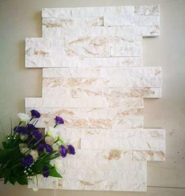 China Cream Quartzite Thin Stone Veneer,Ivory Quartzite Culture Stone,18x35 S cut Stone Cladding,Stacked Stone for sale