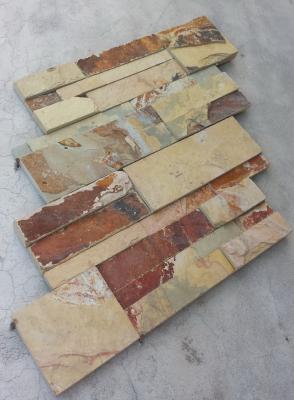 China Chinese Yellow Rusty Slate Sclad Stone Panels,Split Face Slate Stone Cladding,Riven Slate Stone Veneer,Real Stacked Ston for sale