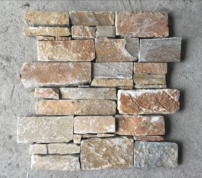 China Oyster Quartzite Zclad Stacked Stone Backed Steel Wire,Yellow Quartzite Culture Stone,Real Stone Veneer,Outdoor Panels for sale