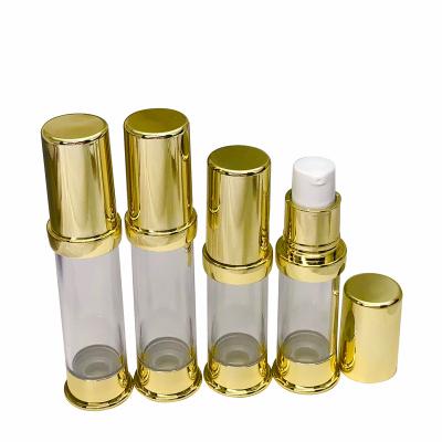 China Personal Care Mini Luxury 5ML 10ML Transparent Airless Pump Bottle With Gold Pump UV Cap Cosmetic Lotion Bottle For Cosmetic Packaging for sale