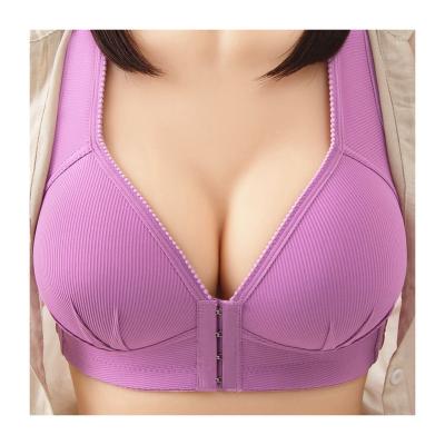 China Viable Factory Directly For Comfortable Women's Bra Front Button Poly Bra Sexy Underwear No Ring Steel Thin Cup Solid Color Soft Ladies for sale