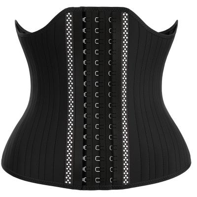 China NANBIN Steel Bone Front Long Back Short 25 Latex Antibacterial Hooks Corset Waist Trainer for sale